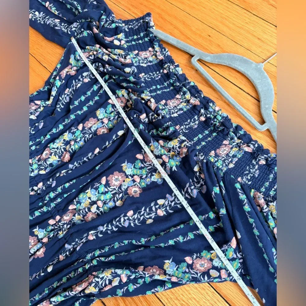 Old Navy Navy Floral Long Sleeve Off the Shoulder Dress Size Medium